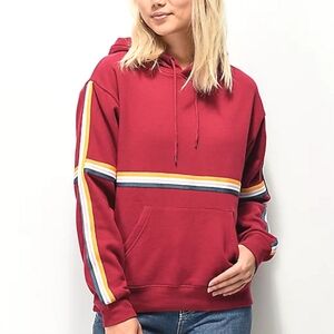 Zine Clothing Red Hoodie with Multicolor Stripes